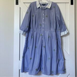 ModCloth blue striped cotton cactus dress button down plus size 28